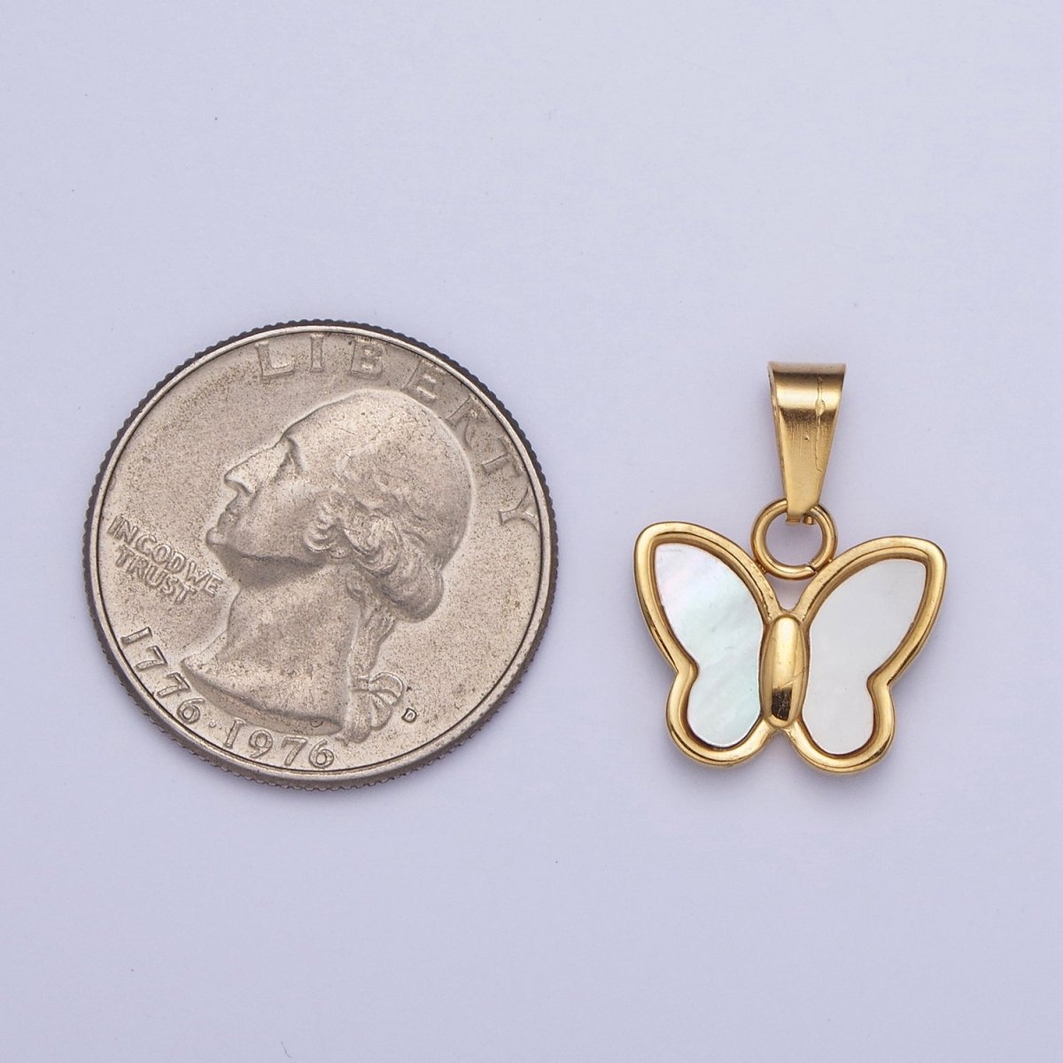 Mini Gold Shell Pearl Butterfly Pendant Pearl Mariposa Charm in 24k Gold Filled X-653 - DLUXCA