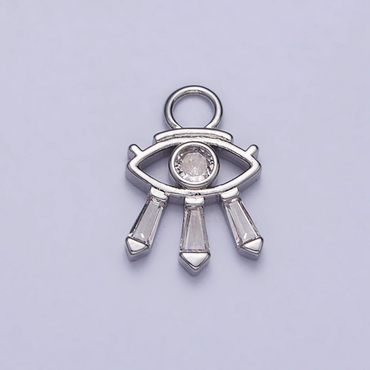 Mini Gold, Silver Evil Eye Charm with Triple Clear Baguette | X-129 AC-221 - DLUXCA