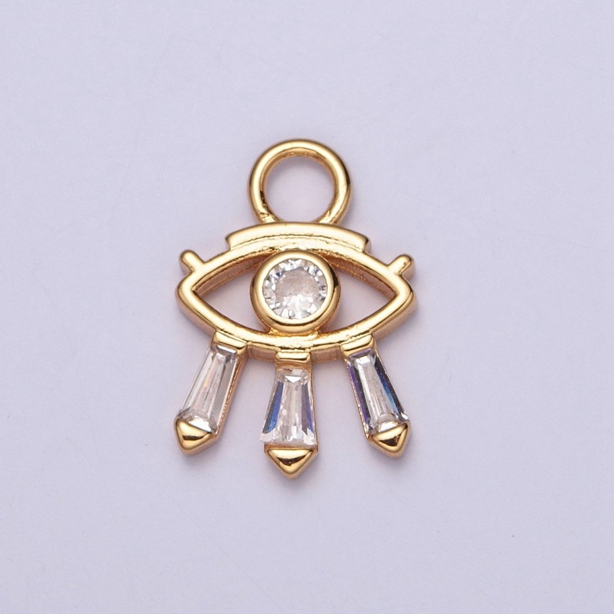 Mini Gold, Silver Evil Eye Charm with Triple Clear Baguette | X-129 AC-221 - DLUXCA