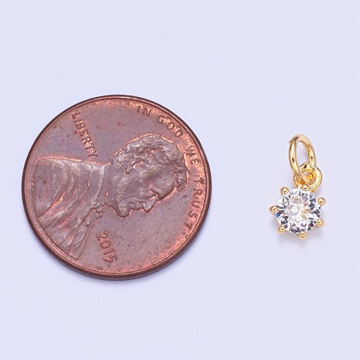 Mini Gold Solitaire Charm Micro Pave Filigree Charm for add on Bracelet Necklace Earring | X-107 - DLUXCA