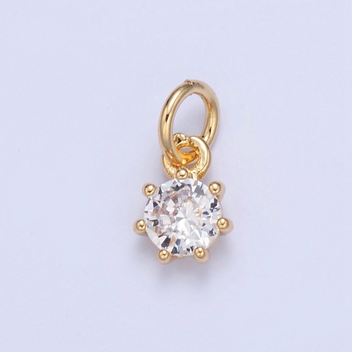 Mini Gold Solitaire Charm Micro Pave Filigree Charm for add on Bracelet Necklace Earring | X-107 - DLUXCA