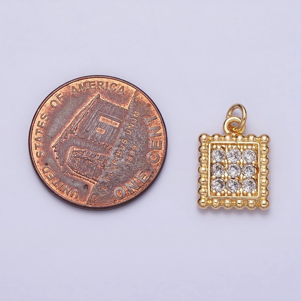 Mini Gold Square Charm Cubic Zirconia Silver Beaded Geometric Charm AC504 AC505 - DLUXCA