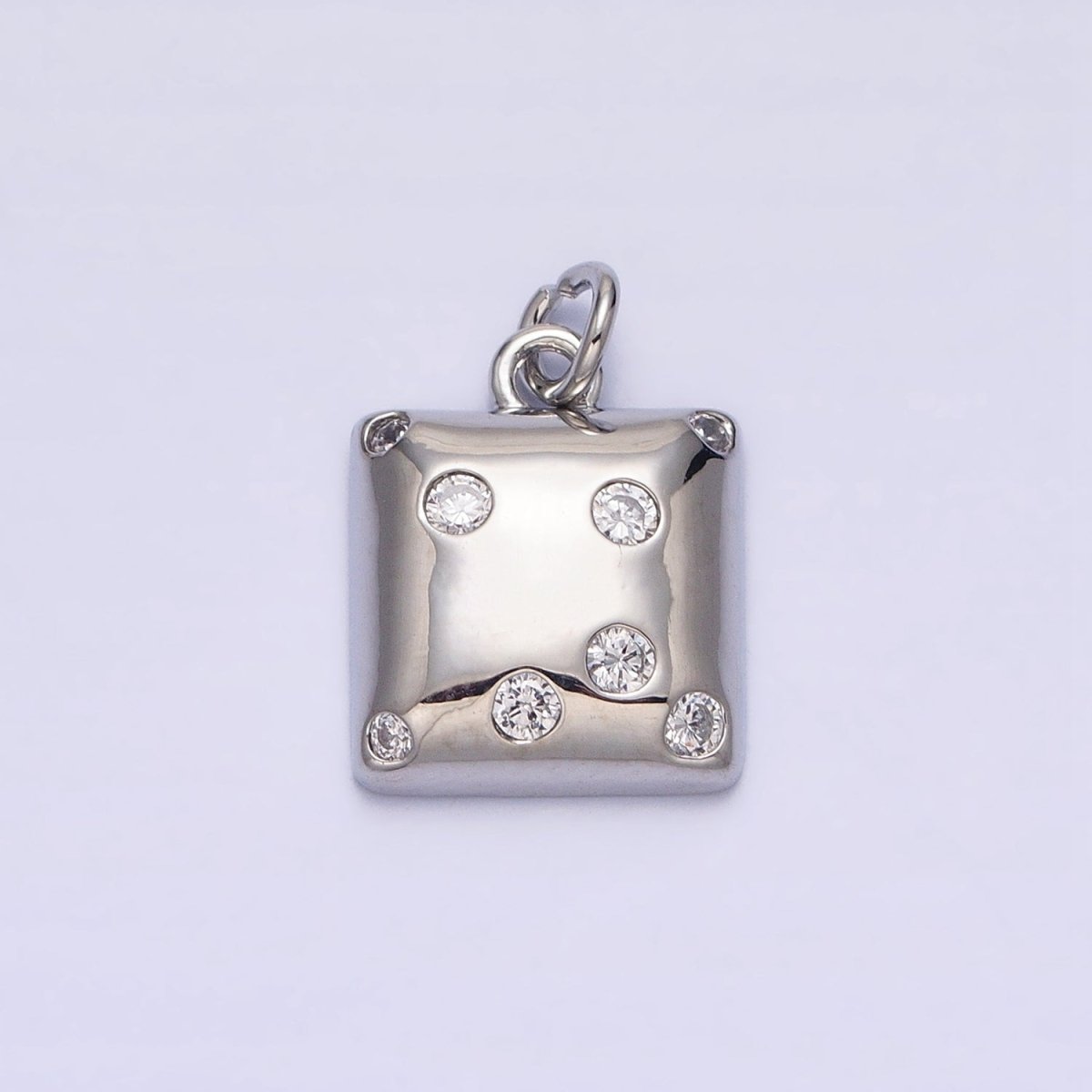 Mini Gold Square Charm with CZ Stone Dots Bubble Geometric Pendant AC471 - DLUXCA