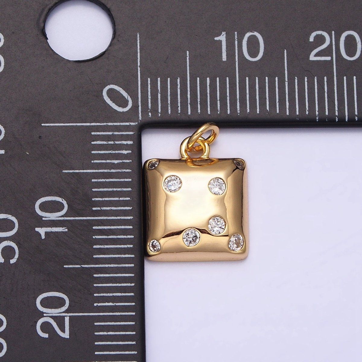 Mini Gold Square Charm with CZ Stone Dots Bubble Geometric Pendant AC471 - DLUXCA