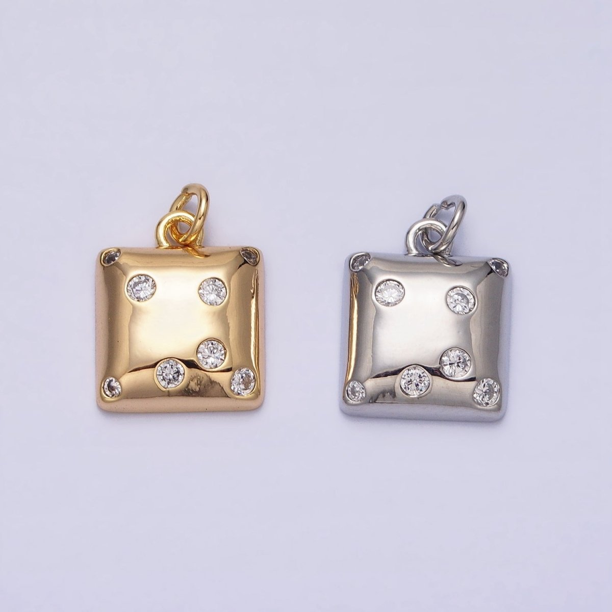 Mini Gold Square Charm with CZ Stone Dots Bubble Geometric Pendant AC471 - DLUXCA