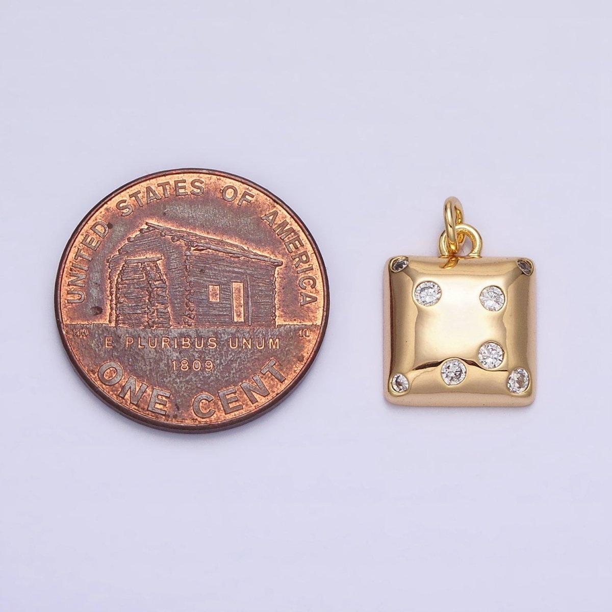 Mini Gold Square Charm with CZ Stone Dots Bubble Geometric Pendant AC471 - DLUXCA