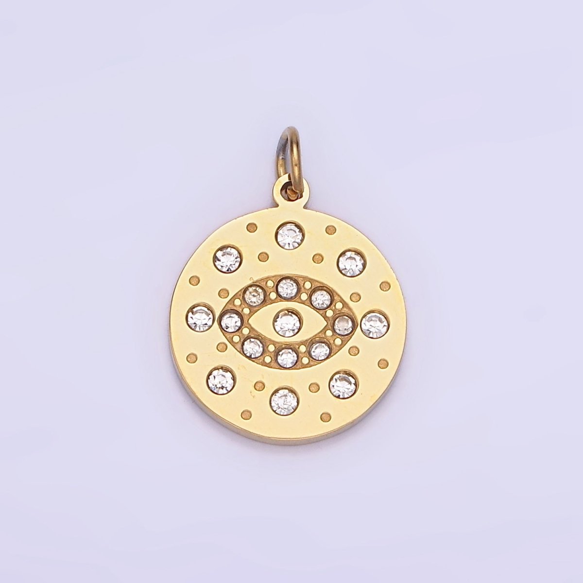 Mini Gold Stainless Steel Evil Eye Charm Round Coin Crystal Pendant | P1407 - DLUXCA