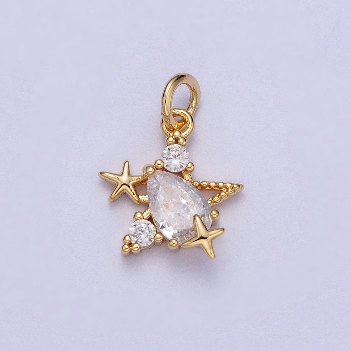 Mini Gold Star Charm Cz Stone Celestial Jewelry Add on Pendant A-112 - DLUXCA