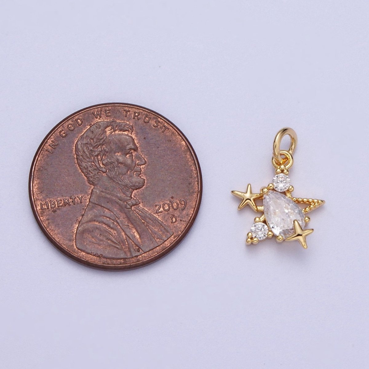 Mini Gold Star Charm Cz Stone Celestial Jewelry Add on Pendant A-112 - DLUXCA