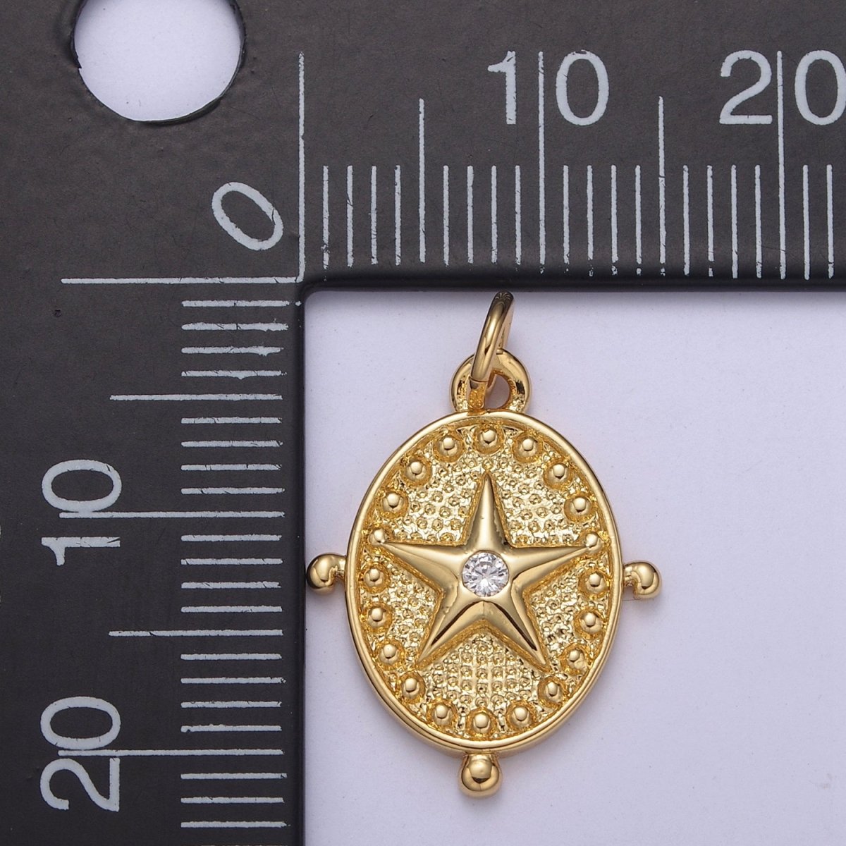 Mini Gold Star Charm Oval Small Medallion add on charm Celestial Jewelry C-579 - DLUXCA