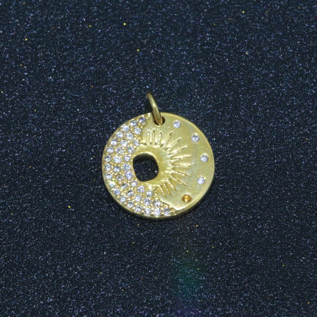 Mini Gold Sun Burst Charm Micro Pave Celestial pendant Jewelry M-693 - DLUXCA