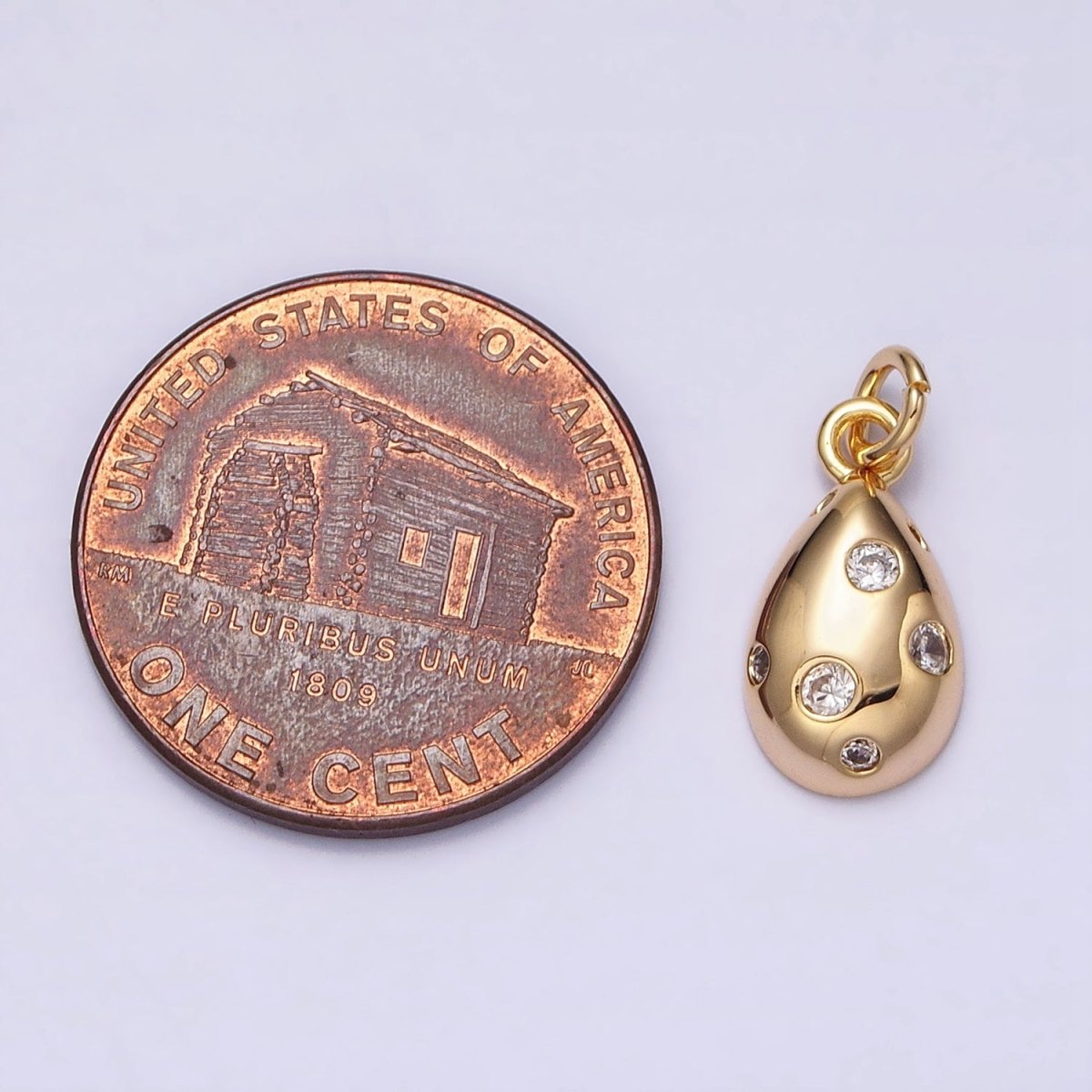 Mini Gold Tear Drop Charm with CZ Stone Dots Bubble Teardrop Pear Geometric Pendant AC490 AC491 - DLUXCA