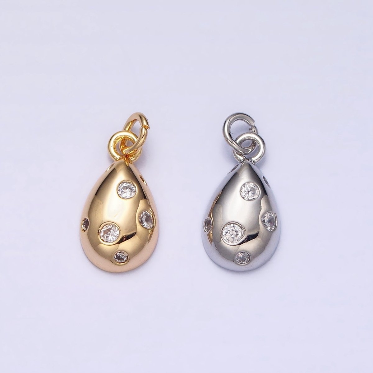 Mini Gold Tear Drop Charm with CZ Stone Dots Bubble Teardrop Pear Geometric Pendant AC490 AC491 - DLUXCA