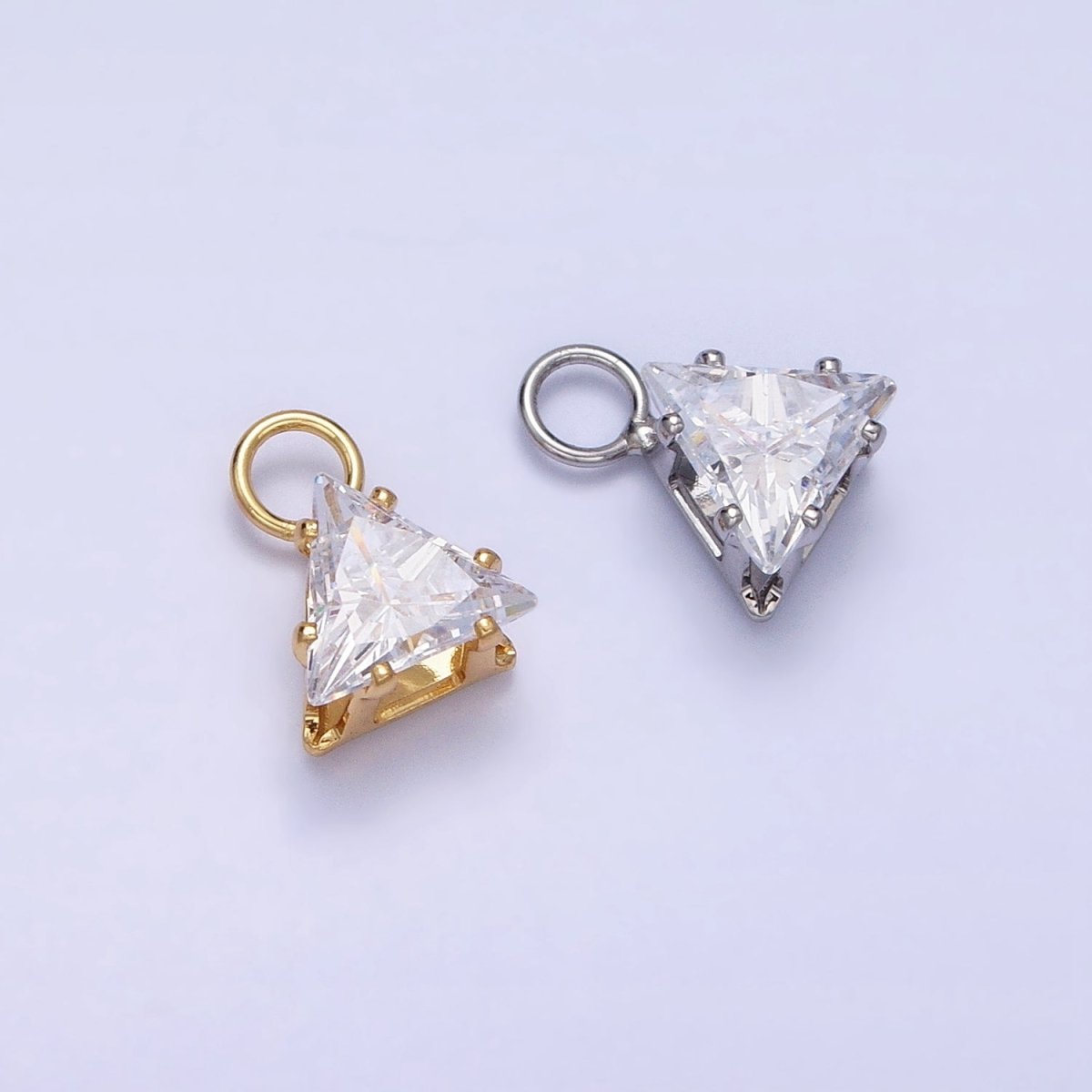 Mini Gold Triangle Cubic Zirconia Charm, Tiny Clear CZ Charm add on Charm for Bracelet Earring Necklace Supply AC-420 AC-421 - DLUXCA