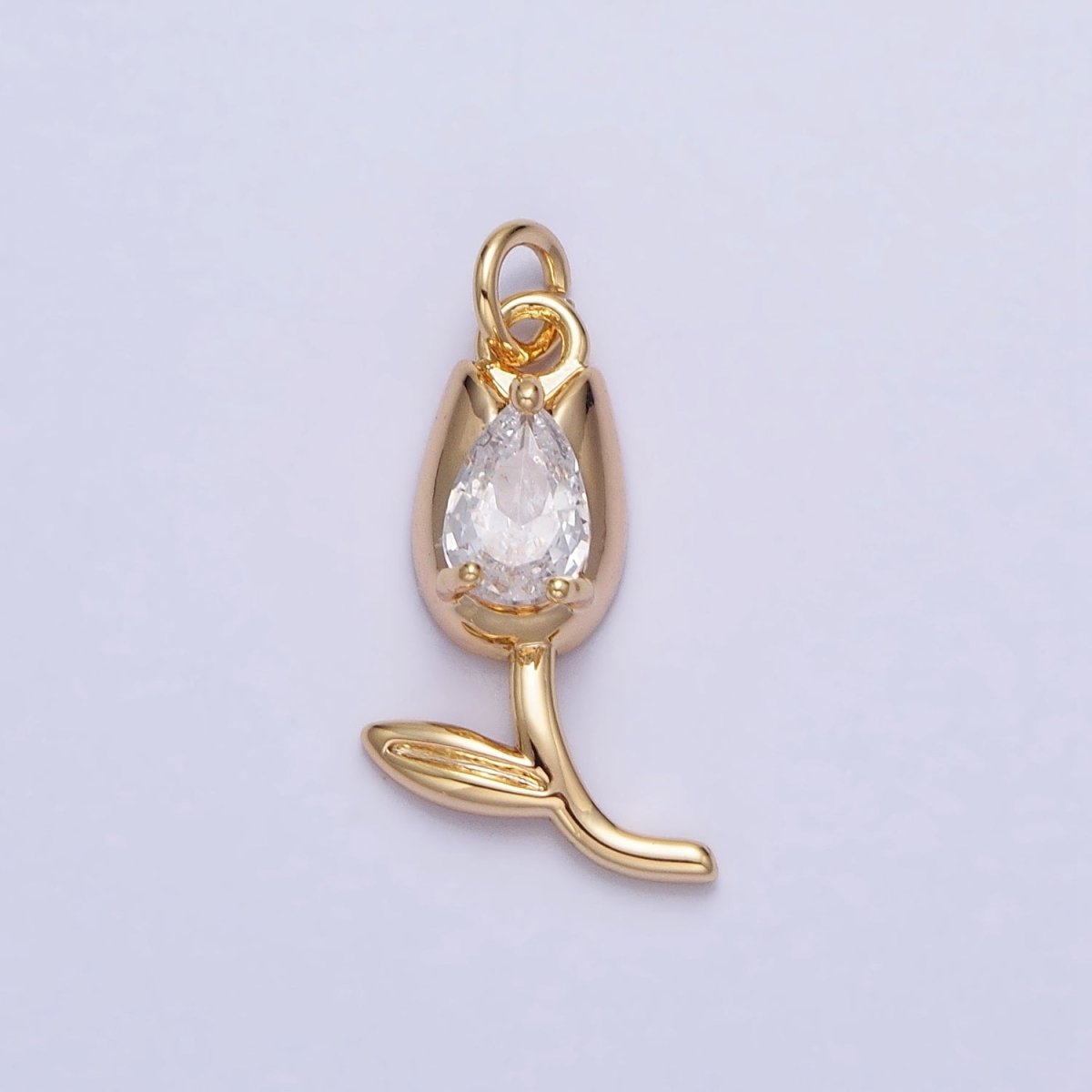 Mini Gold Tulip Charm CZ Silver Tulips Flower Buds Pendant AC777 AC778 - DLUXCA