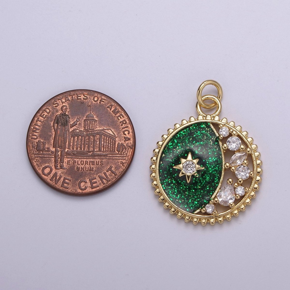 Mini Green Blue Celestial Charm Glitter Star Charm with Micro Pave Coin Cz Moon Charms Jewelry Supplies N-211 N-212 - DLUXCA