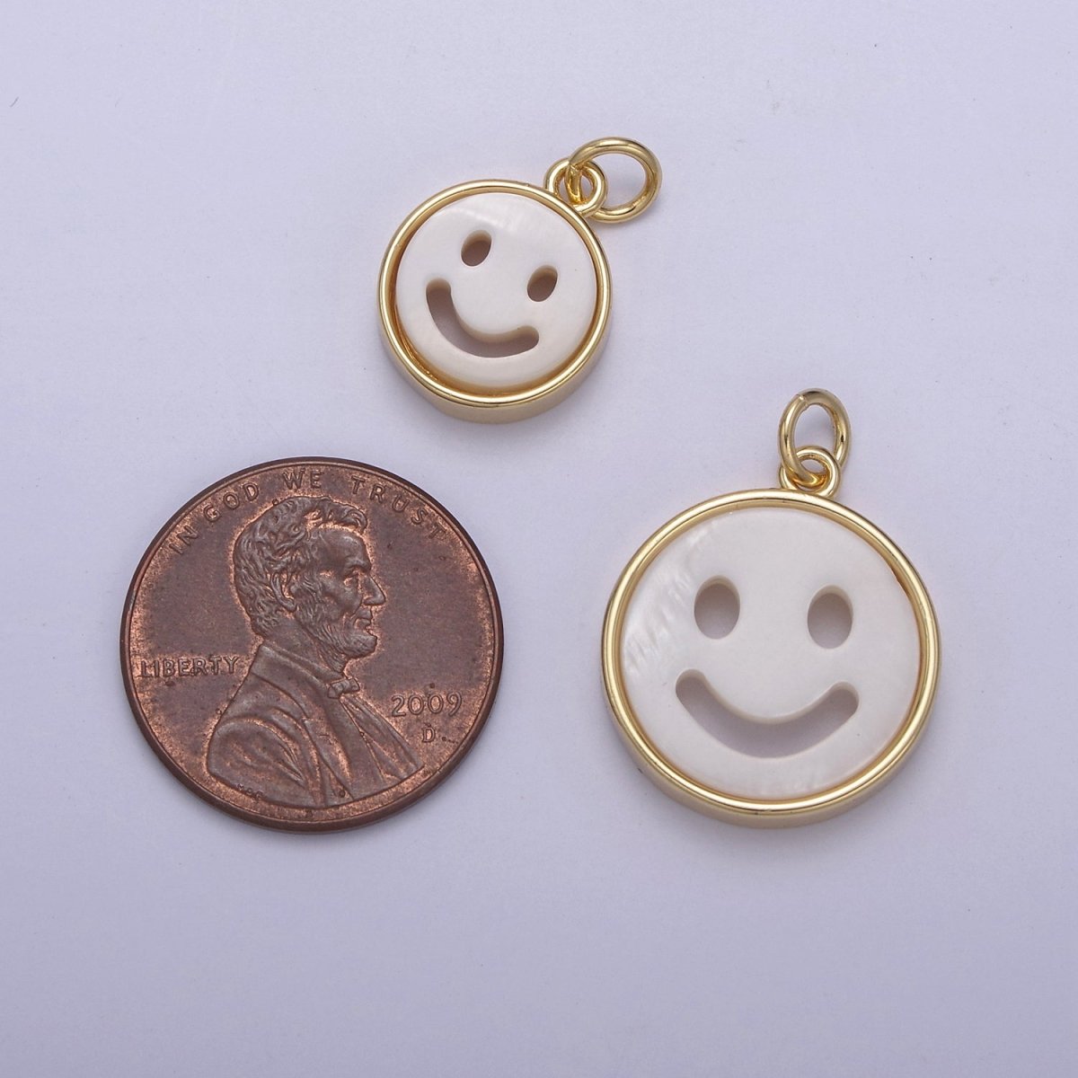 Mini Happy Face Cham White Shell Pearl Smiley Face Charm in 14k Gold Filled N-802 N-803 - DLUXCA