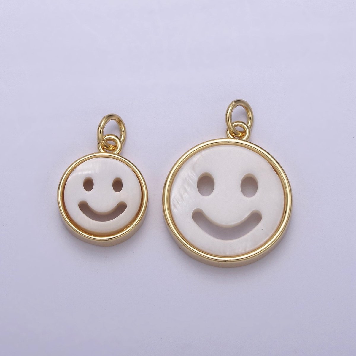 Mini Happy Face Cham White Shell Pearl Smiley Face Charm in 14k Gold Filled N-802 N-803 - DLUXCA