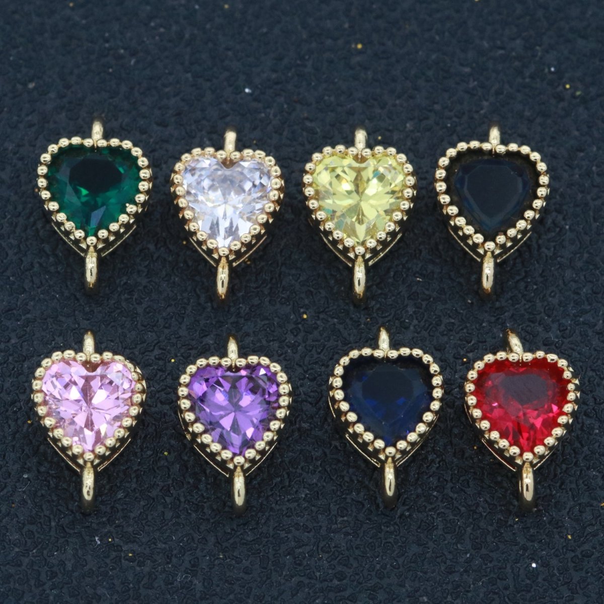 Mini Heart Charm Connector Cubic Love Cz Colorful Link Connector for Necklace Bracelet Earring Supply N-017~N-024 - DLUXCA