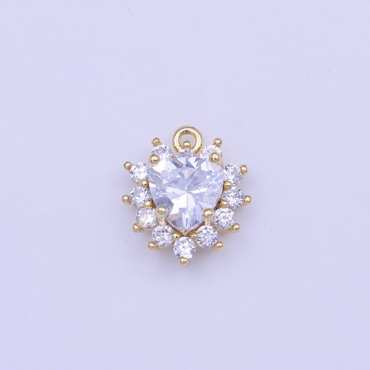 Mini Heart Clear Cubic Zirconia 10mm Gold Charm | C-501 - DLUXCA