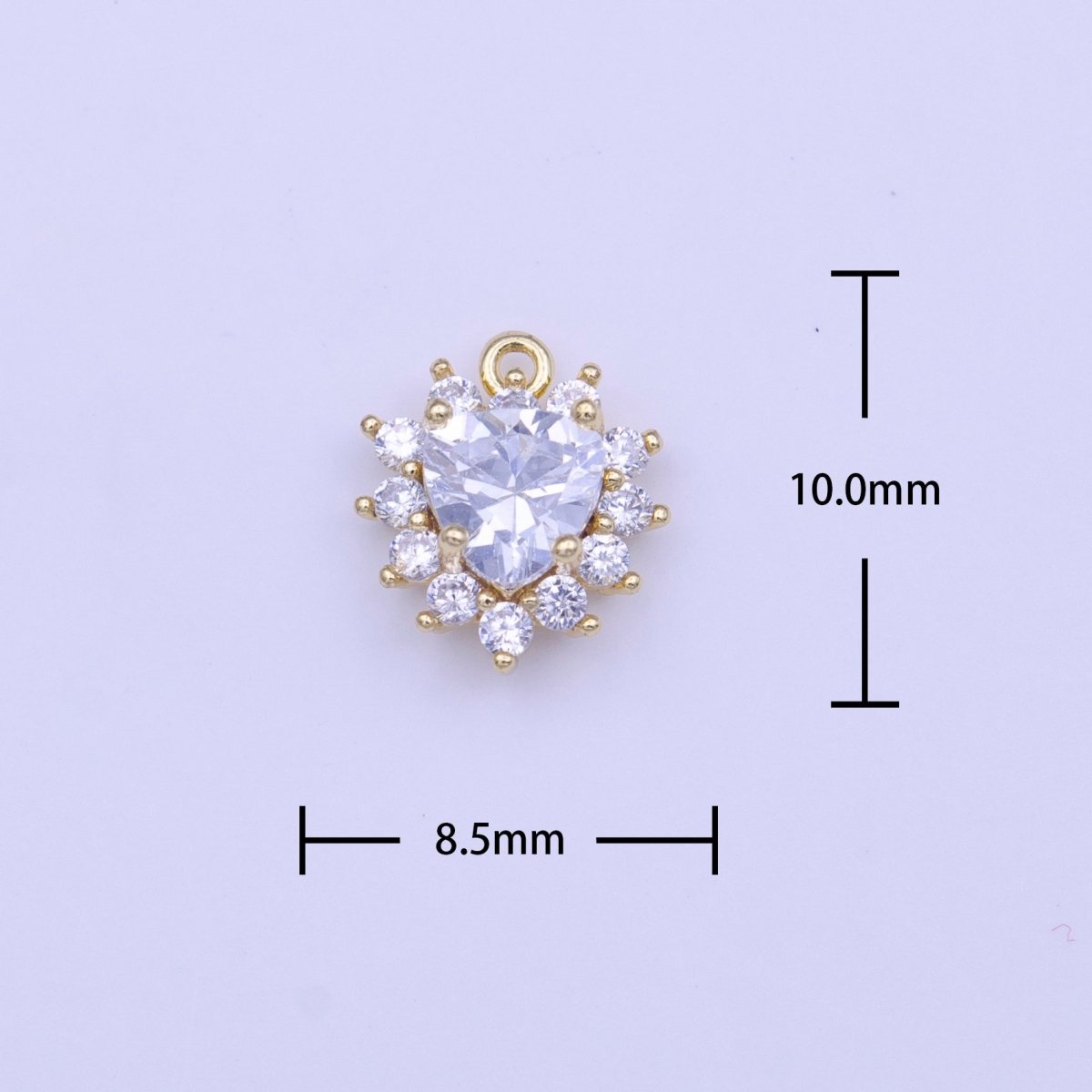 Mini Heart Clear Cubic Zirconia 10mm Gold Charm | C-501 - DLUXCA