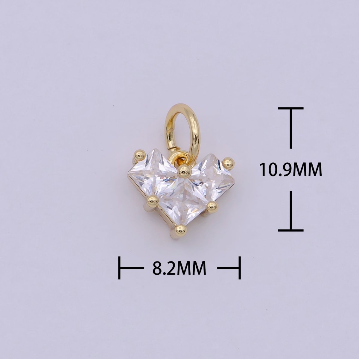 Mini Heart Cubic Zirconia Charm, Tiny CZ Charm, 14K Gold Filled Pixelated Cubic Heart Add on Charm | C-193 - DLUXCA