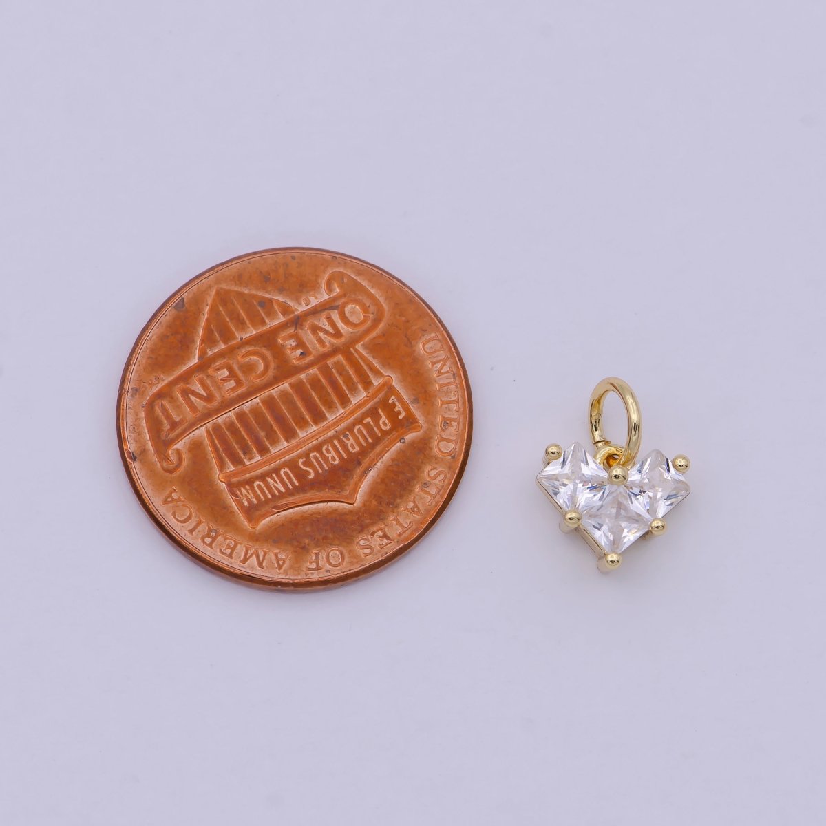 Mini Heart Cubic Zirconia Charm, Tiny CZ Charm, 14K Gold Filled Pixelated Cubic Heart Add on Charm | C-193 - DLUXCA