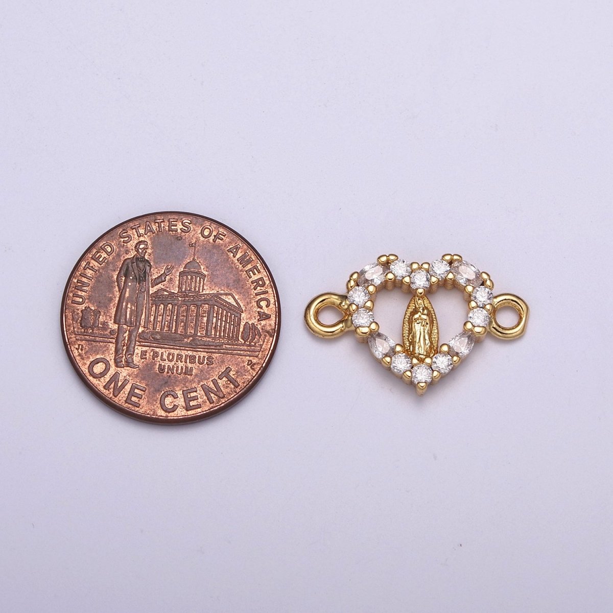 Mini Heart Cz Gold Lady Guadalupe Charm Link Connector for Bracelet Necklace Supply Component F-068 - DLUXCA