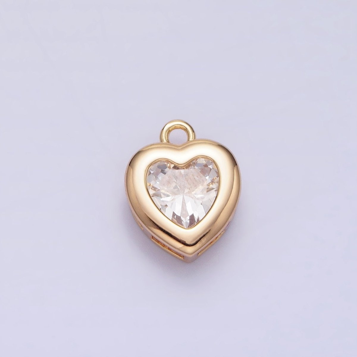 Mini Heart CZ Pendant, Bezel Setting Heart Charm, 14K Gold Plated AC473 AC474 - DLUXCA