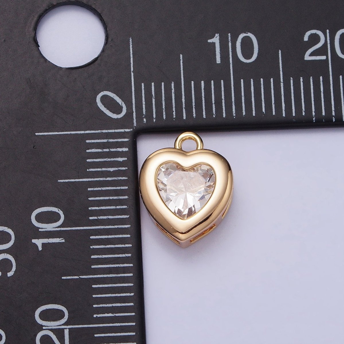 Mini Heart CZ Pendant, Bezel Setting Heart Charm, 14K Gold Plated AC473 AC474 - DLUXCA