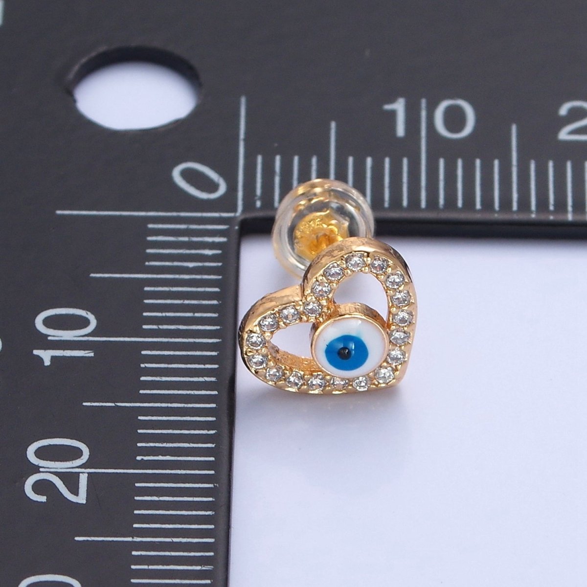 Mini Heart Stud Evil Eye Earring T-477 - DLUXCA