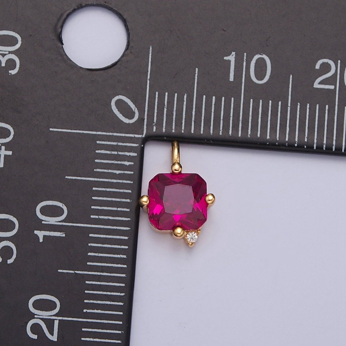 Mini Hot Pink Charm CZ Jewel necklace Square pendant, Gold jewelry J-600 - DLUXCA