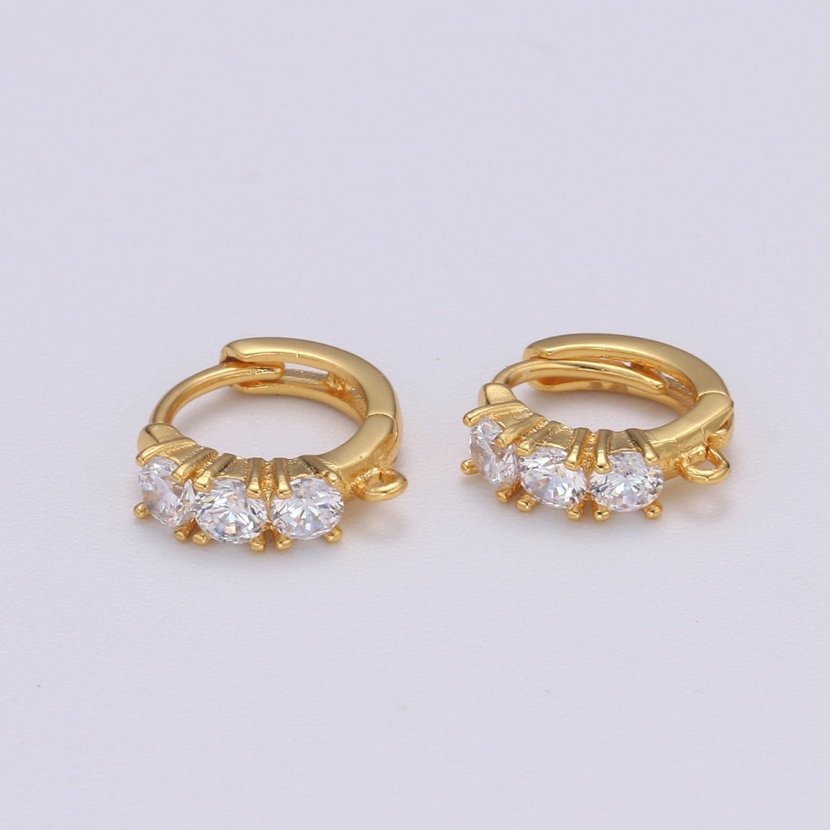 Mini Huggie Earring 24K Gold Filled Cz Micro Pave Hoops with open link for Jewelry Making Supply L-233 - DLUXCA