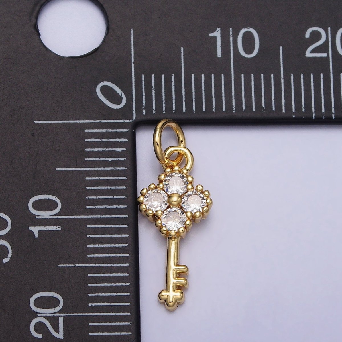 Mini Key Clear CZ Quatrefoil Clover Add-On Gold Charm | AC246 - DLUXCA