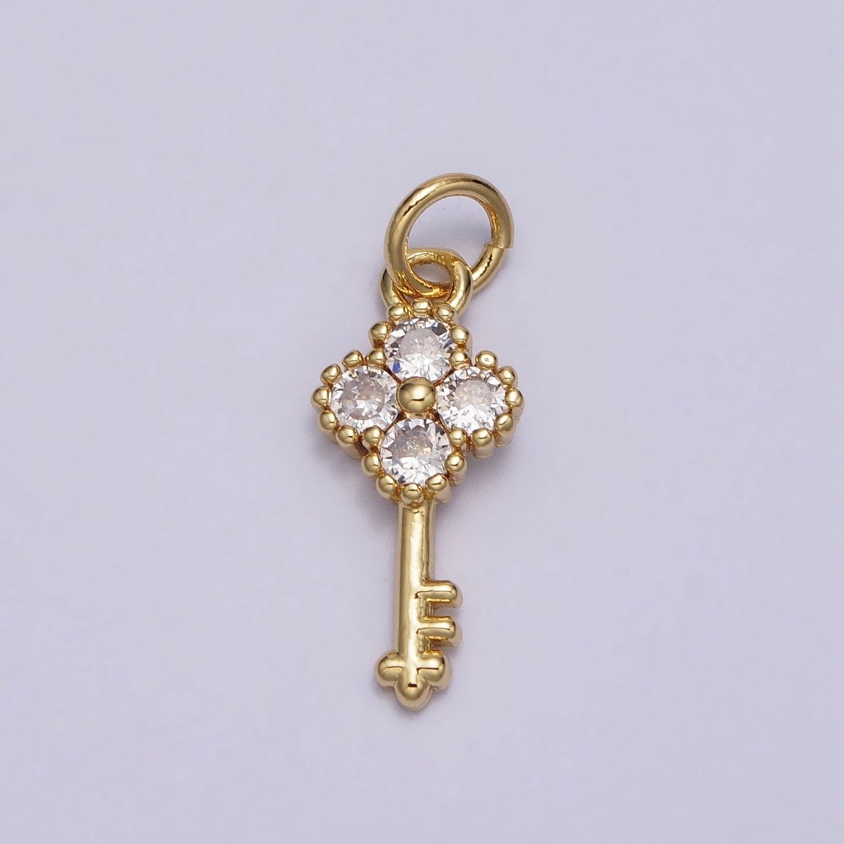 Mini Key Clear CZ Quatrefoil Clover Add-On Gold Charm | AC246 - DLUXCA