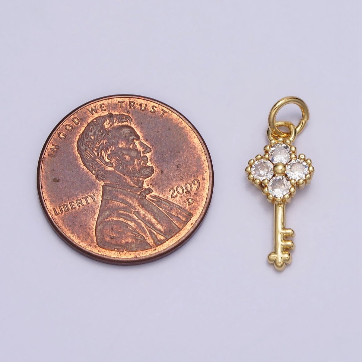 Mini Key Clear CZ Quatrefoil Clover Add-On Gold Charm | AC246 - DLUXCA