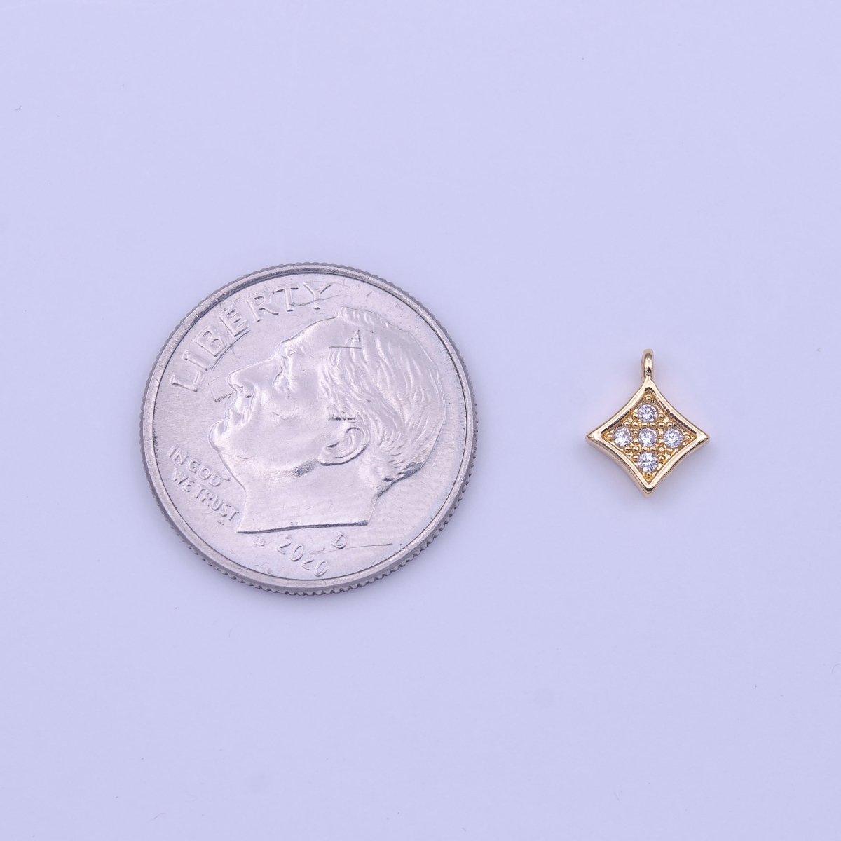 Mini Micro Paved Clear CZ Rhombus Geometric Gold Charm | C582 - DLUXCA