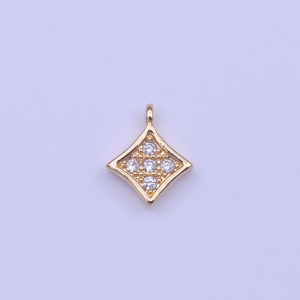 Mini Micro Paved Clear CZ Rhombus Geometric Gold Charm | C582 - DLUXCA