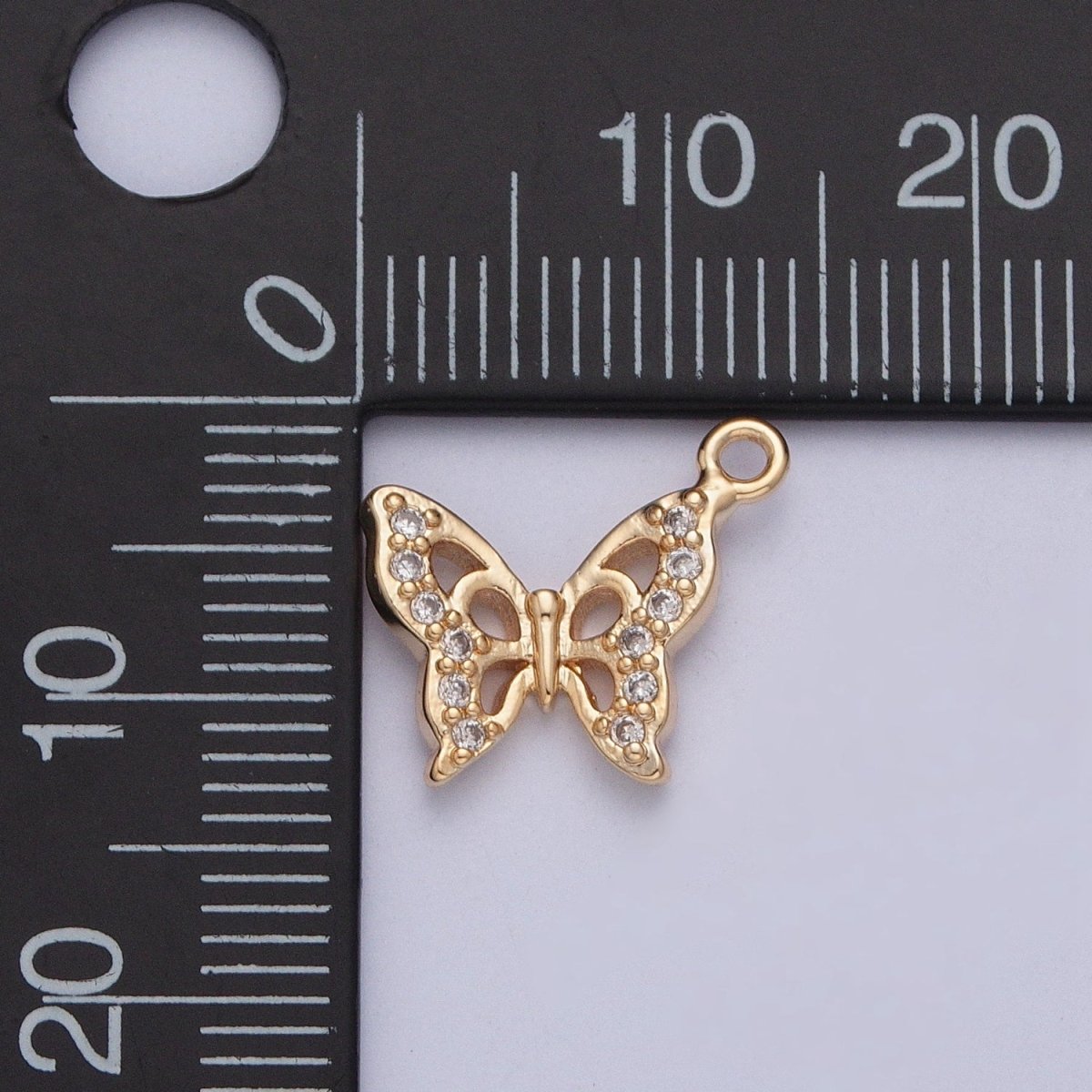 Mini Micro Paved Cubic Zirconia Gold Butterfly Mariposa Charm For Garden Jewelry Making | X-201 - DLUXCA