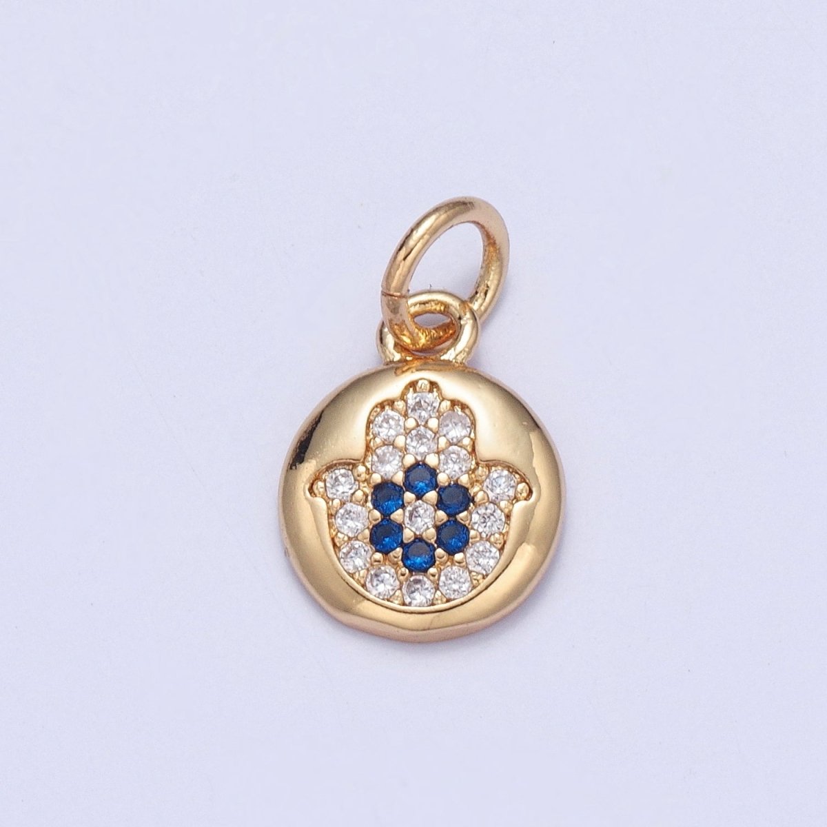 Mini Micro Paved CZ Hamsa Hand Round Protection Add on Charm | X-103 - DLUXCA