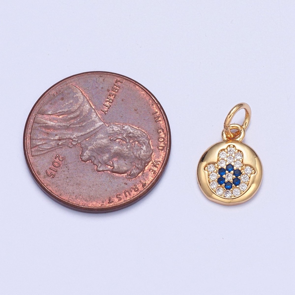 Mini Micro Paved CZ Hamsa Hand Round Protection Add on Charm | X-103 - DLUXCA