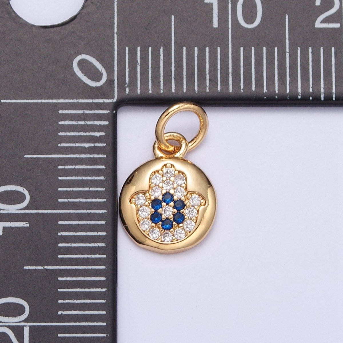 Mini Micro Paved CZ Hamsa Hand Round Protection Add on Charm | X-103 - DLUXCA