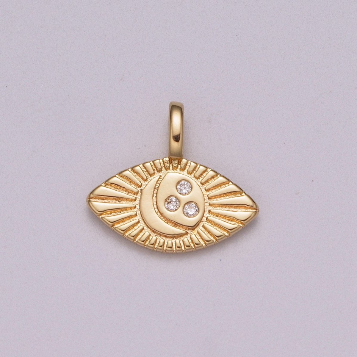 Mini Moon Charm Goddess Pendant Eye Shaped Celestial Jewelry in 18k Gold Filled Charm M-786 - DLUXCA