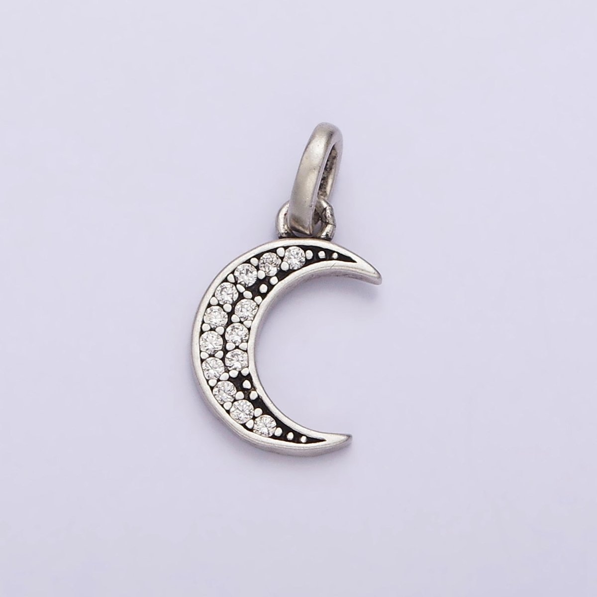 Mini Moon Charm Small CZ Crescent Moon Celestial Pendant Sterling Silver S925 | SL-314 - DLUXCA