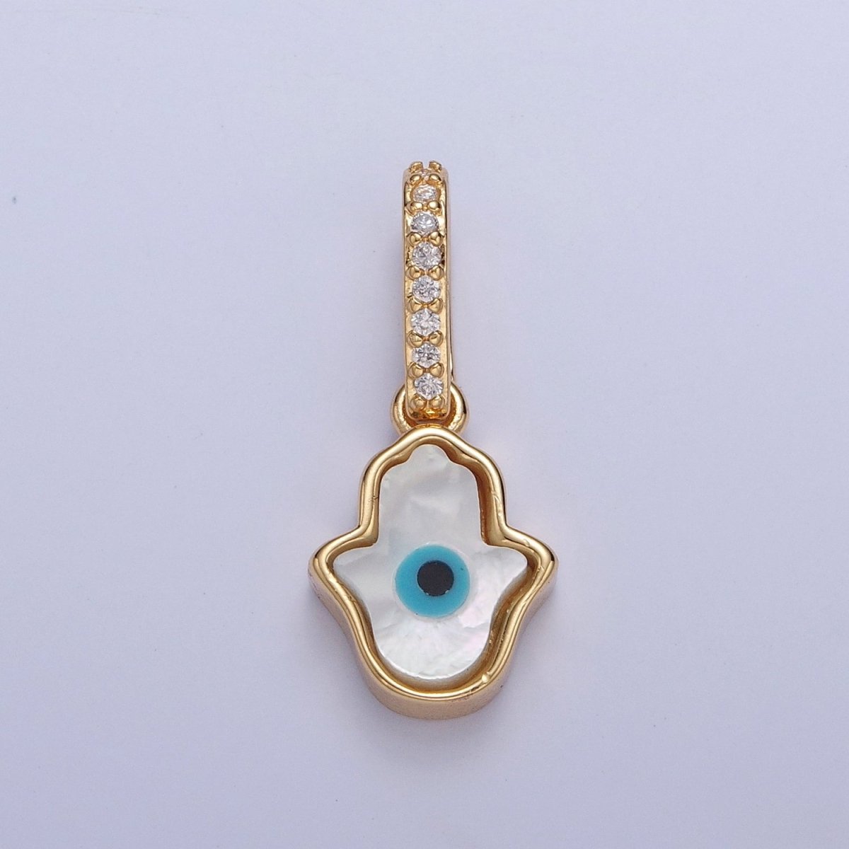 Mini Mother of Pearl Hamsa Hand Necklace Pendant Evil Eye Charm Micro Pave Religious Jewelry J-630 - DLUXCA