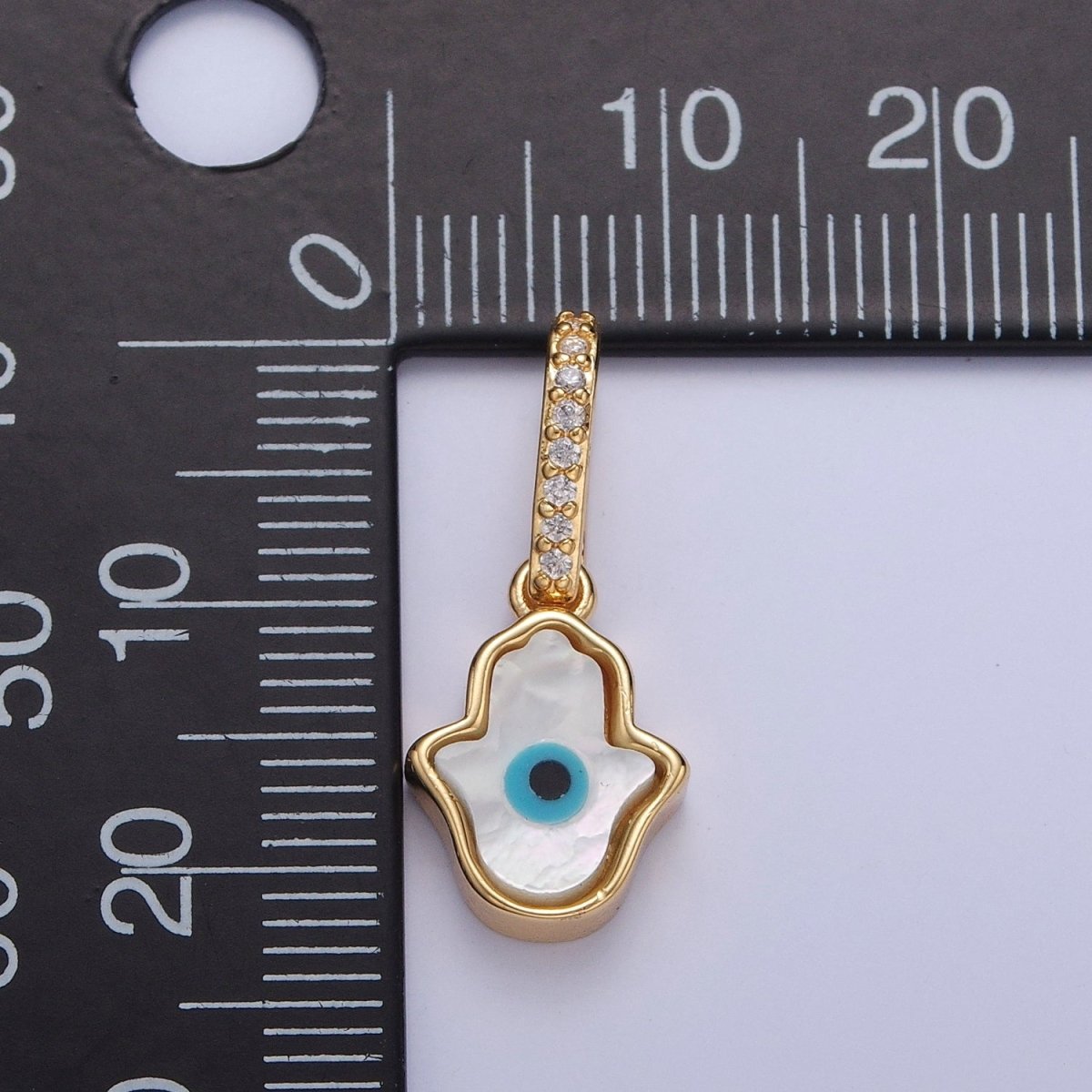 Mini Mother of Pearl Hamsa Hand Necklace Pendant Evil Eye Charm Micro Pave Religious Jewelry J-630 - DLUXCA