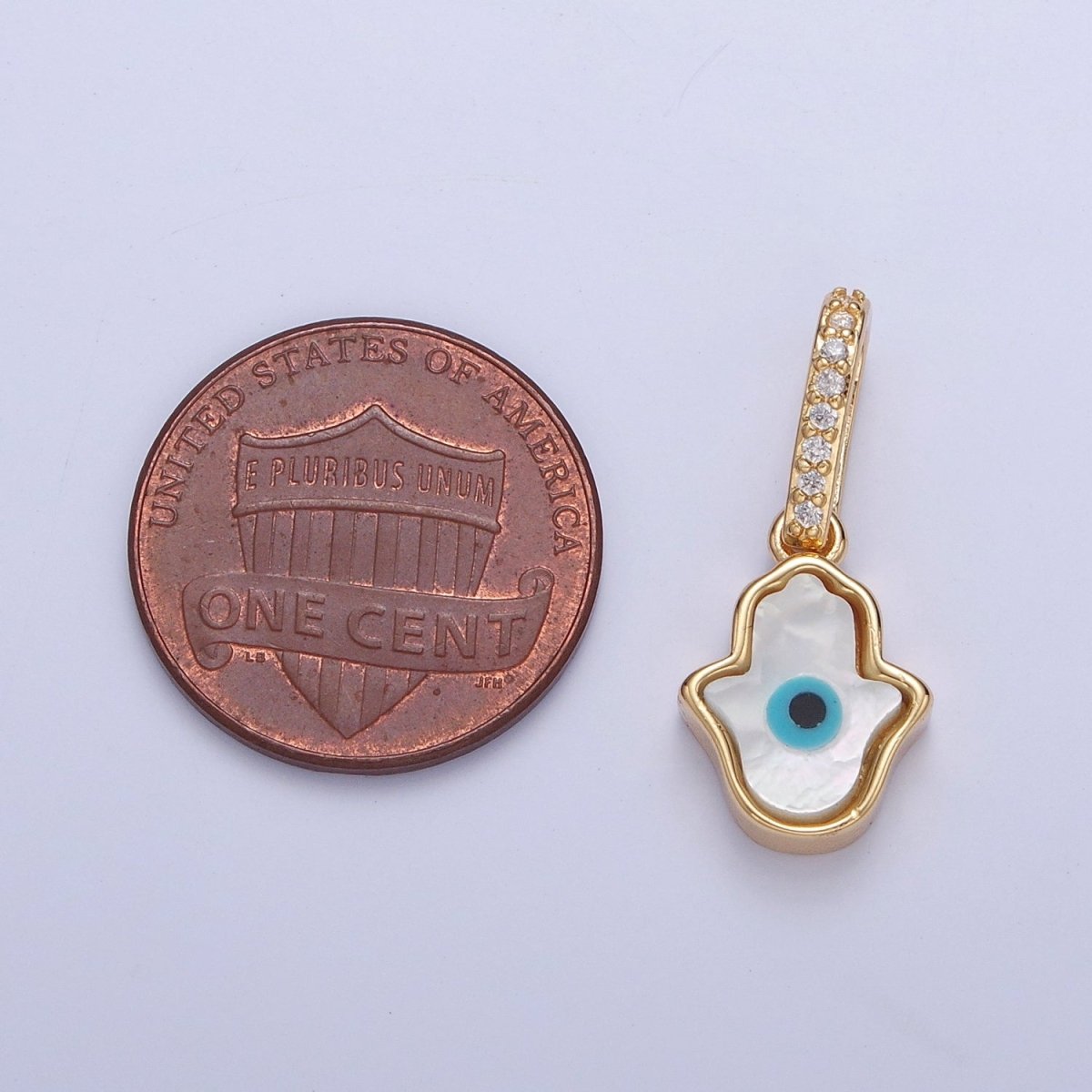Mini Mother of Pearl Hamsa Hand Necklace Pendant Evil Eye Charm Micro Pave Religious Jewelry J-630 - DLUXCA