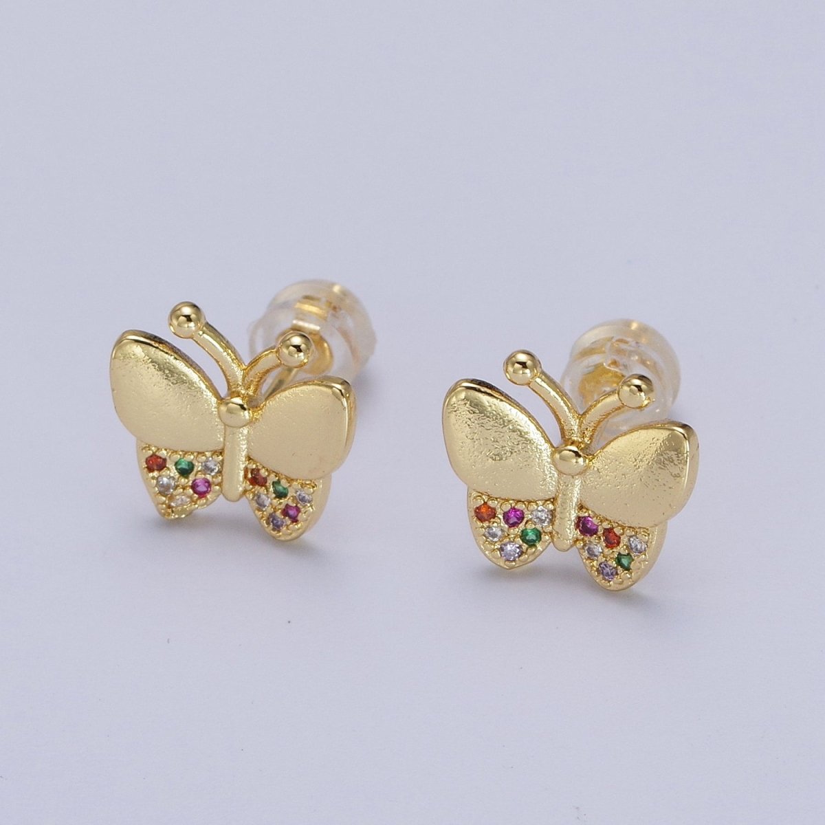 Mini Multicolor CZ Gold Butterfly Wings Stud Earrings | AB007 - DLUXCA