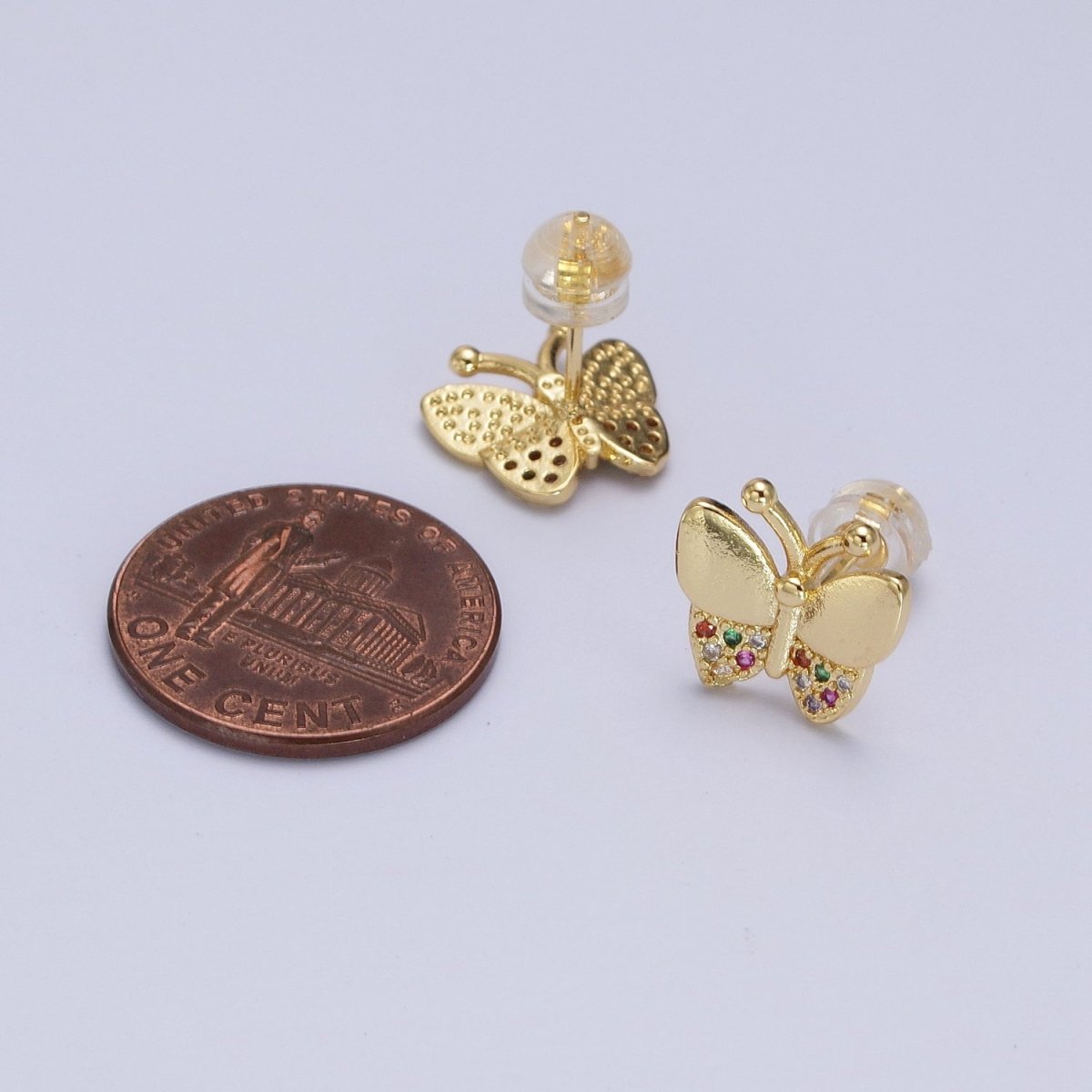 Mini Multicolor CZ Gold Butterfly Wings Stud Earrings | AB007 - DLUXCA
