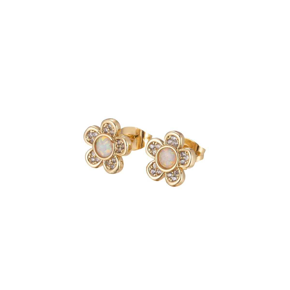 Mini Opal Daisy Stud Earring Cartilage Earring, Gold Flower stud, dainty gold Minimalist Jewelry Pushback stud L-515 L-516 - DLUXCA